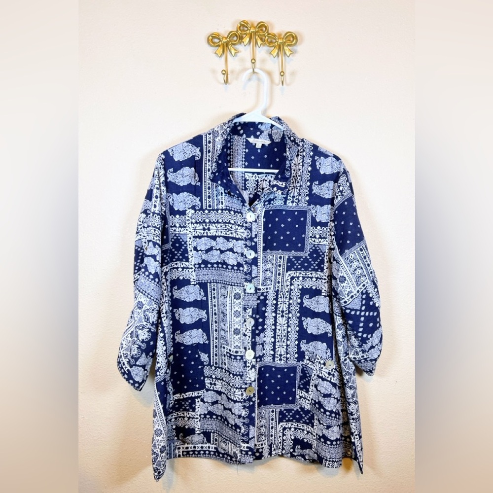 John Mark Navy Blue and White Patchwork bandanna … - image 1